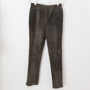 LAUREN Ralph Lauren Women's Deep Green Suede Leather Straight Leg Pants Size 10